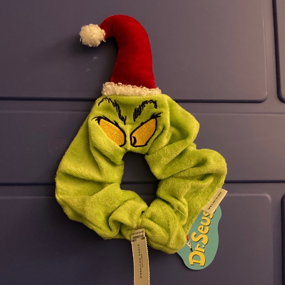 Dr. Seuss Grinch Scrunchie with Red Santa Hat